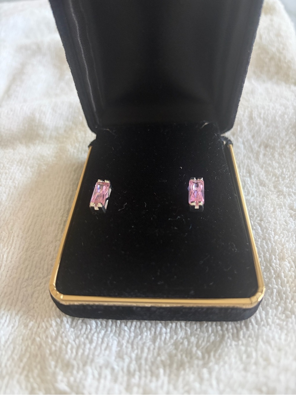 Pink Baguette-Cut Stud Earrings - Women Jewelry